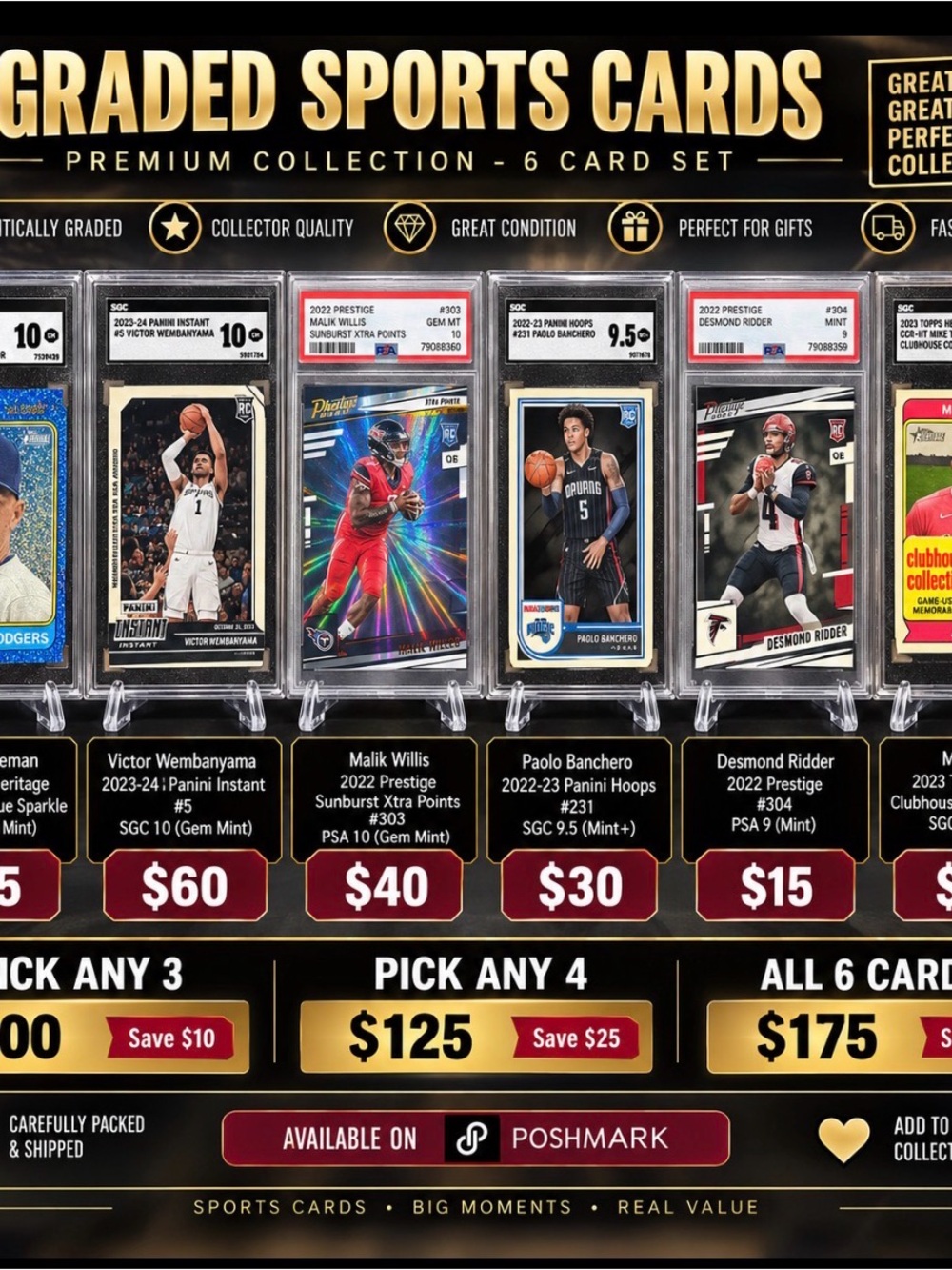 Premium Graded Sports Card Display - Black